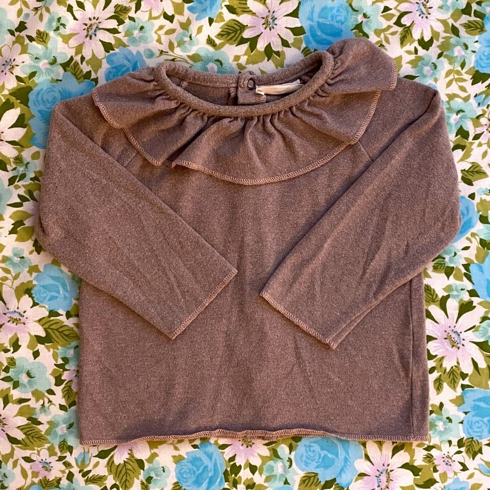 Ruffle Neck Long Sleeve Top